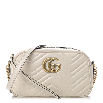 Gucci Calfskin Matelasse Small GG Marmont Chain Shoulder Bag White 1 of 7