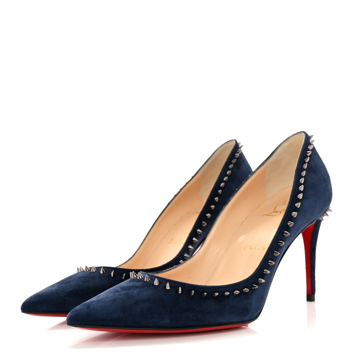 Christian Louboutin Veau Velours Studded Anjalina 85 Pumps 36 Marine 3 of 10
