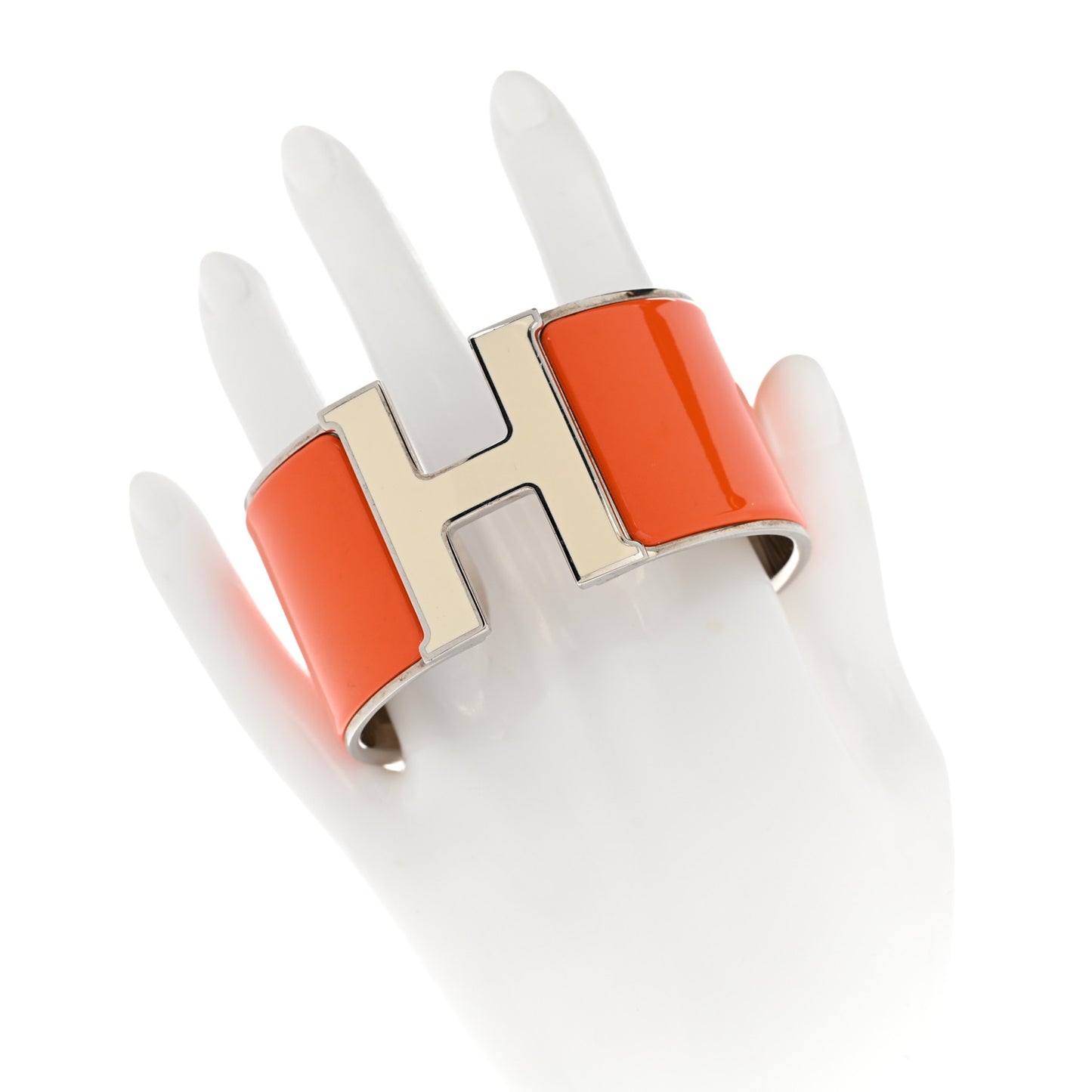 Enamel Clic Clac H Extra Wide Bracelet GM Orange Fruite White