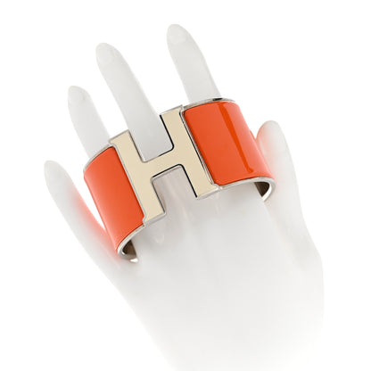 Hermes Enamel Clic Clac H Extra Wide Bracelet GM Orange Fruite White 2 of 7