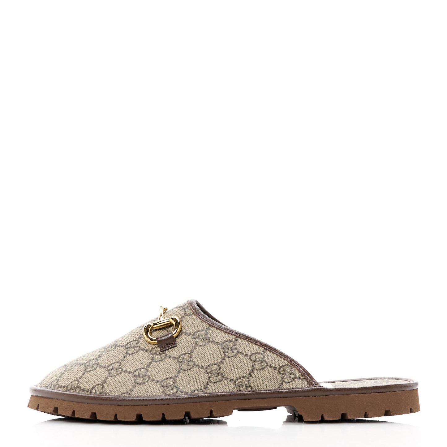 GG Supreme Monogram Granada Kid Mens Horsebit Lug Sole Mules 8 Beige Ebony New Acero
