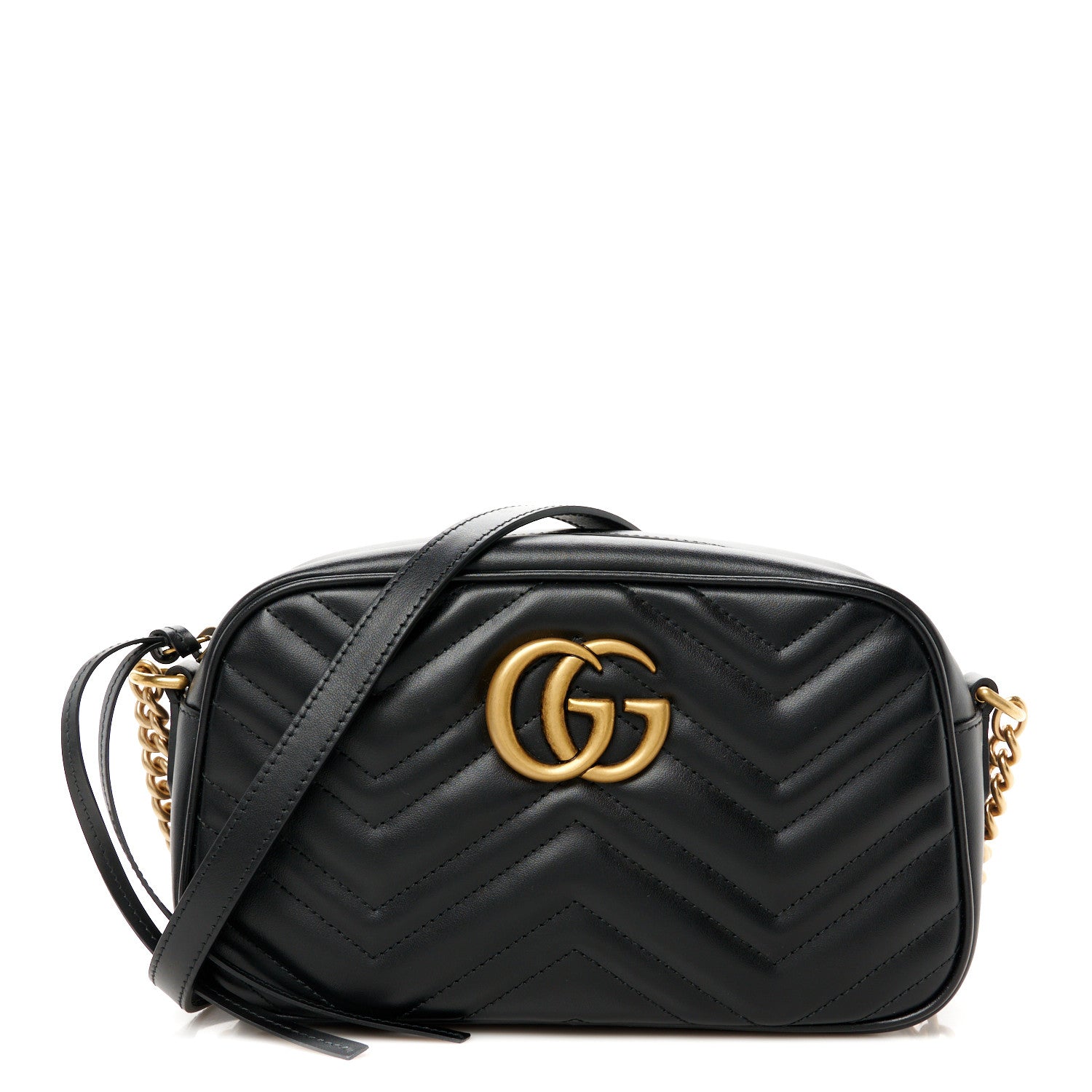 Gucci Calfskin Matelasse Small GG Marmont Chain Shoulder Bag Black 1 of 11