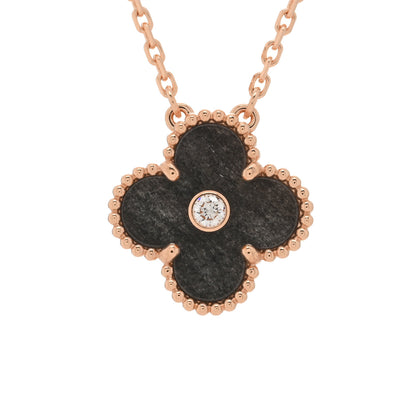 Van Cleef & Arpels 18K Rose Gold Diamond Silver Obsidian Vintage Alhambra Pendant Necklace 3 of 4