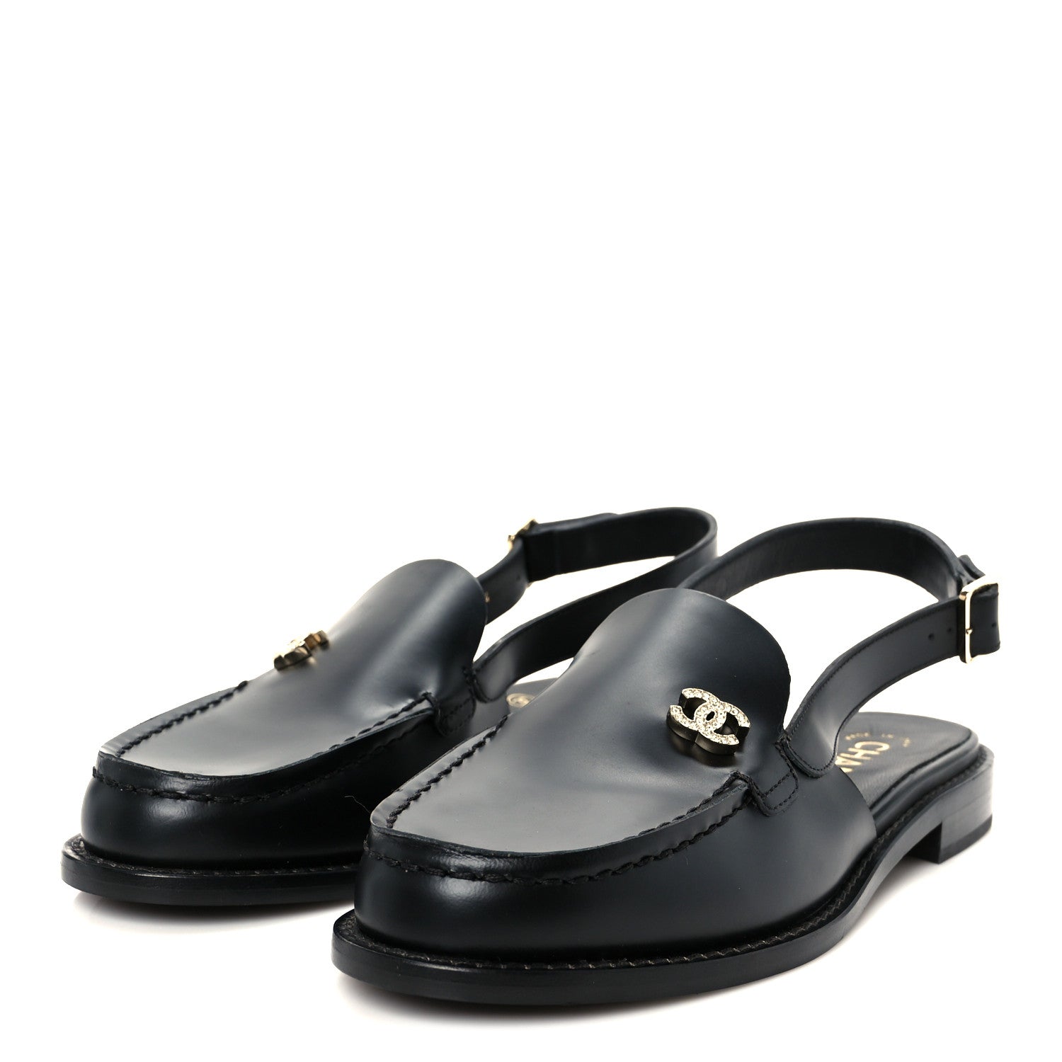 Chanel Calfskin Crystal Slingback Loafers 36 Black 4 of 9
