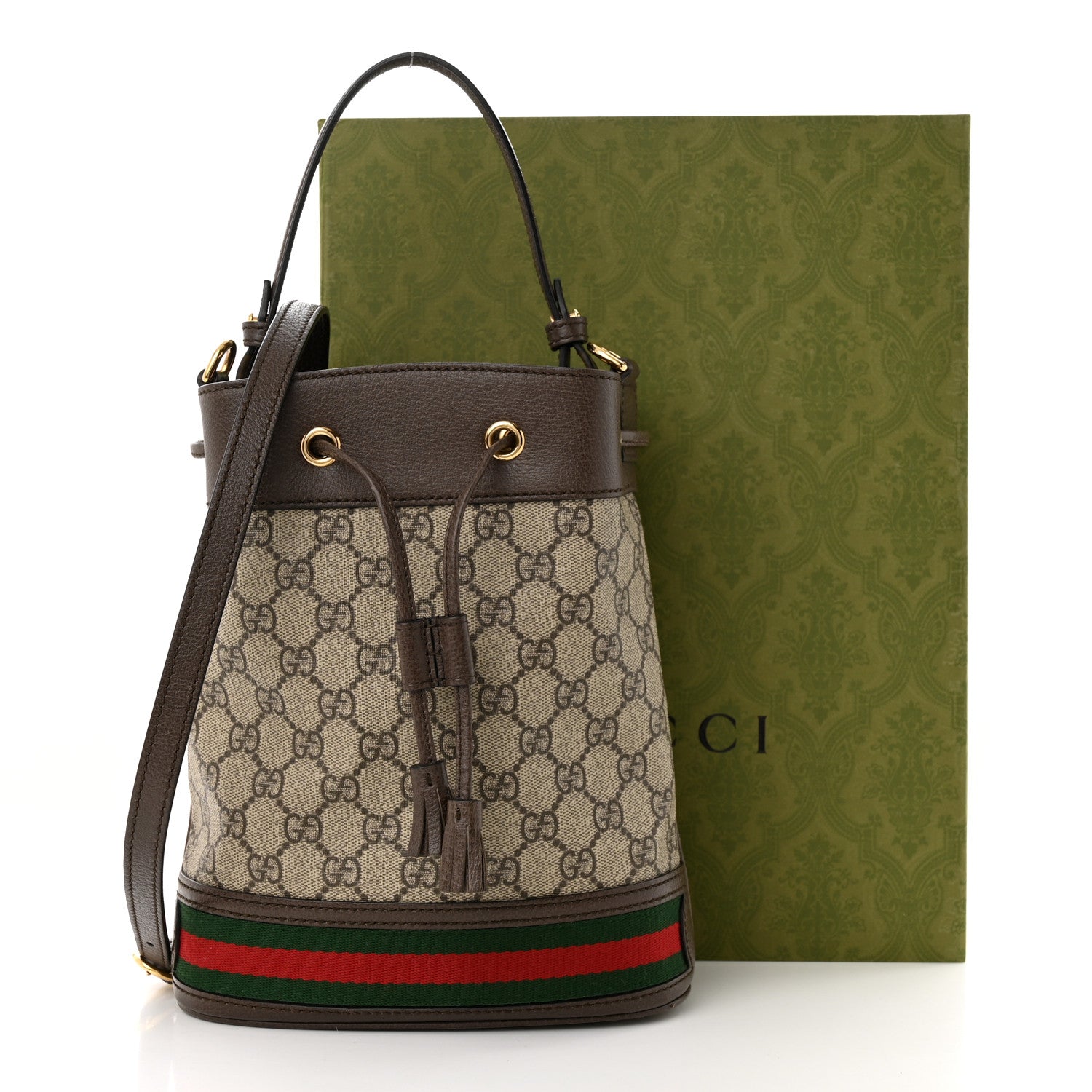Gucci GG Supreme Monogram Web Small Ophidia Bucket Bag Brown 14 of 14