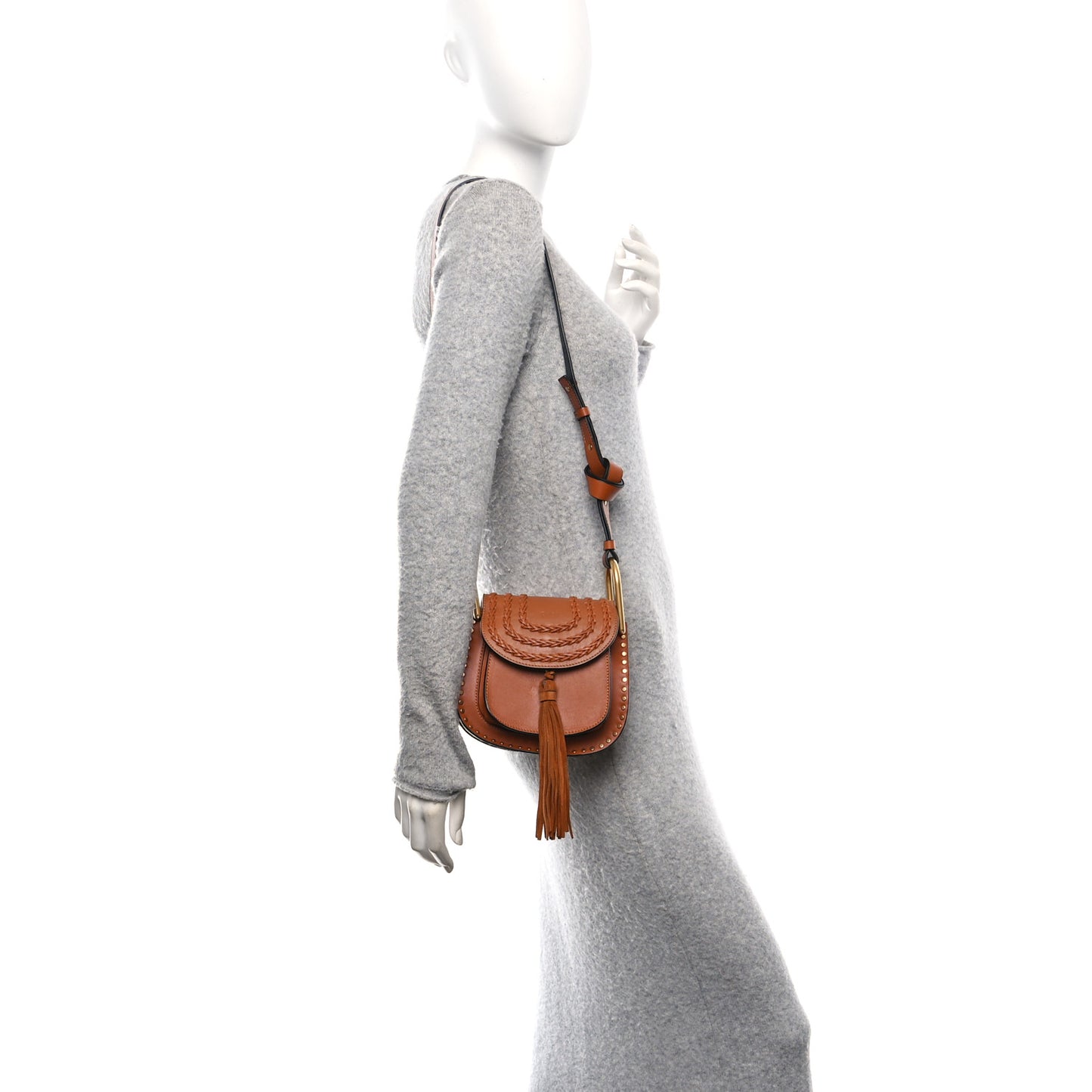 Calfskin Braided Mini Hudson Shoulder Bag Caramel