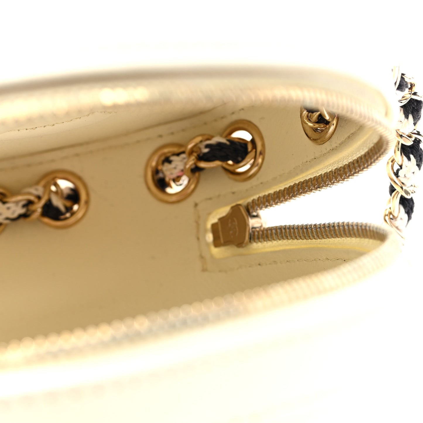 Lambskin Coco Lifesaver Round Bag Black White