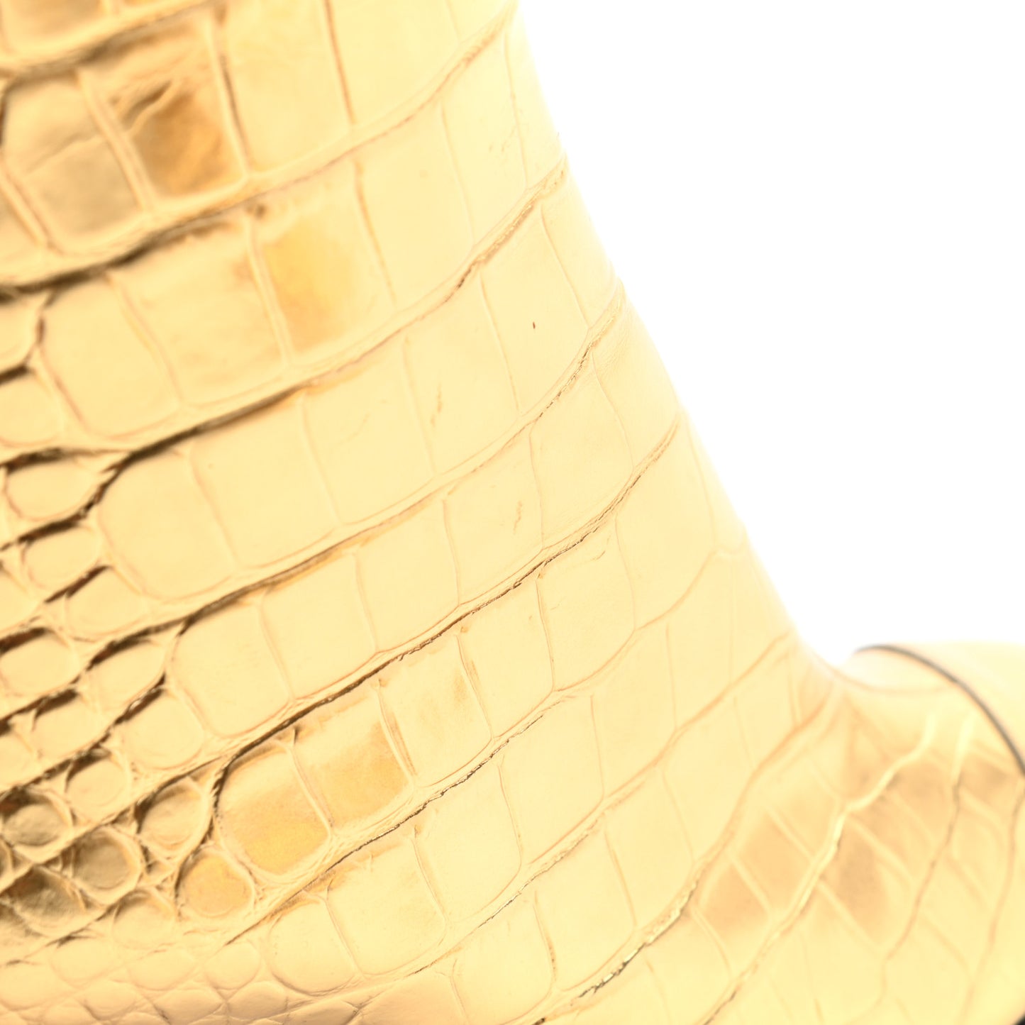 Calfskin Crocodile Embossed Cap Toe Ankle Boots 37 Gold