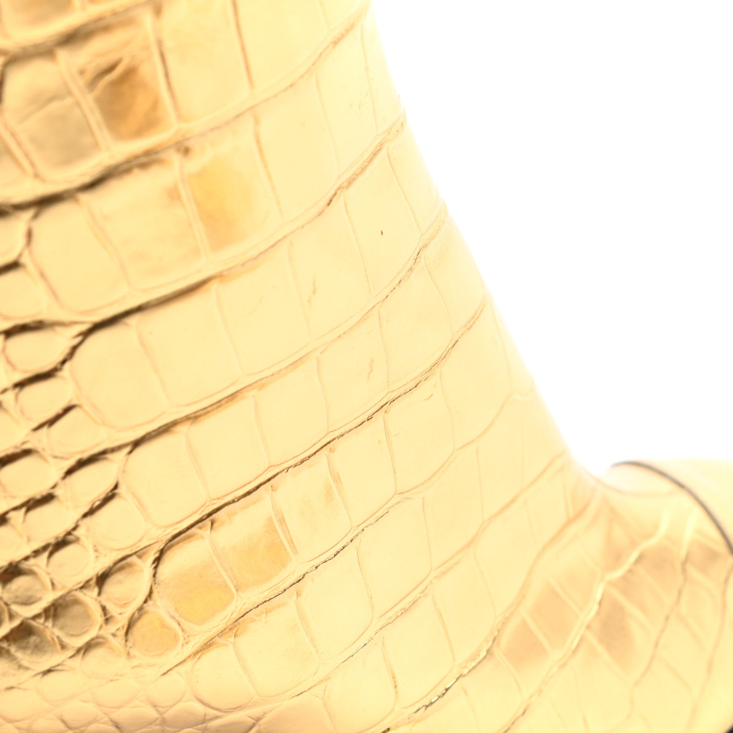 Chanel Calfskin Crocodile Embossed Cap Toe Ankle Boots 37 Gold 12 of 15