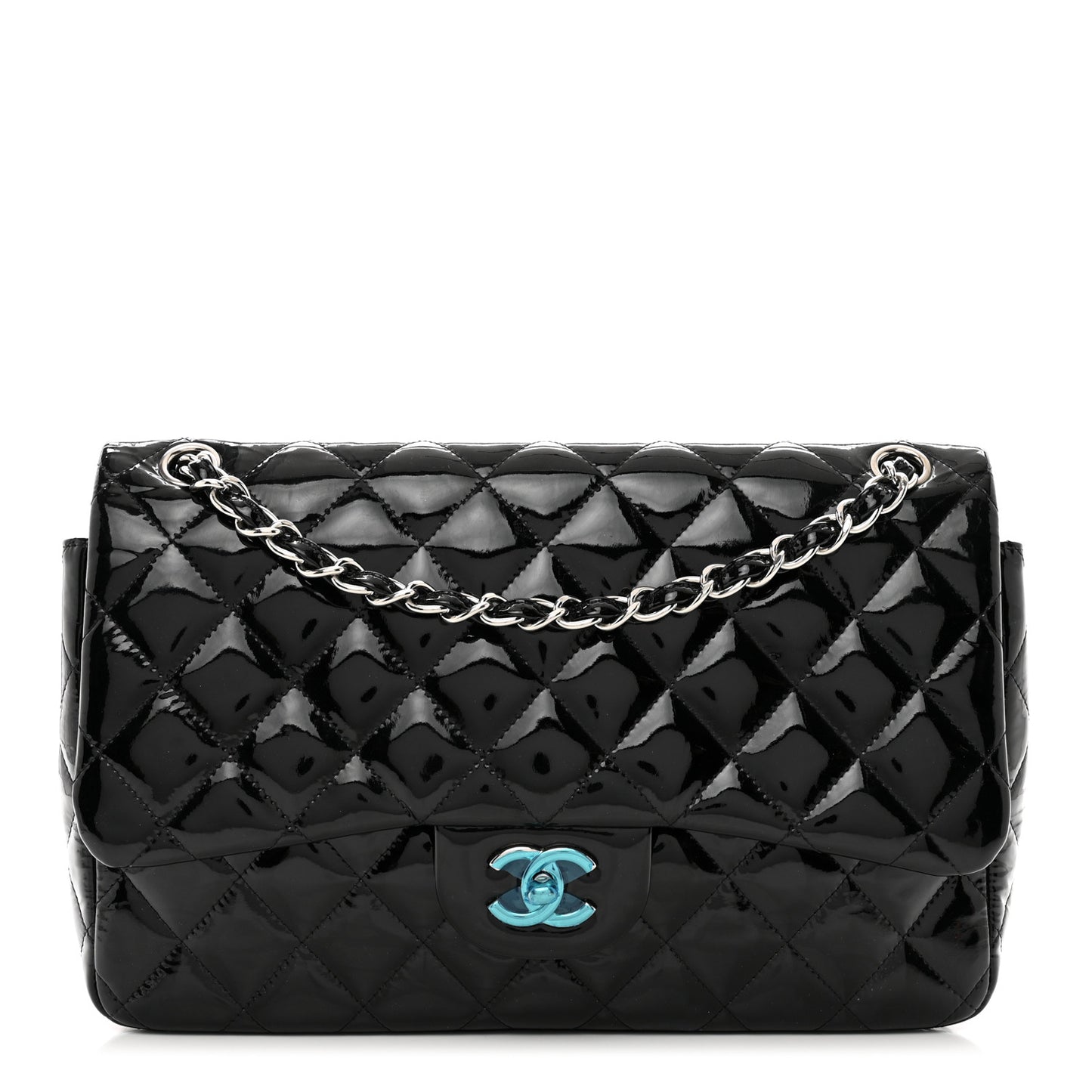 Patent Quilted Jumbo Double Flap Black