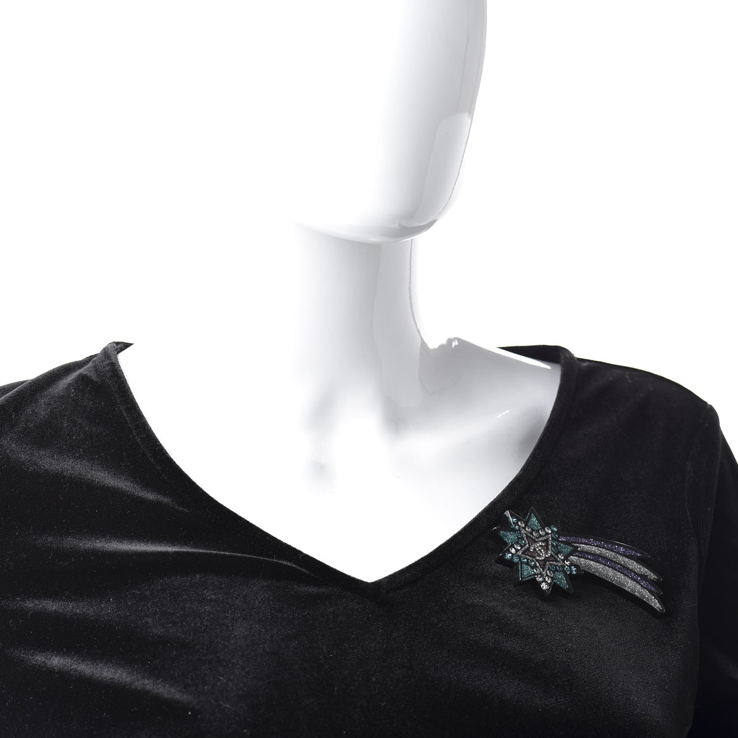Chanel Glittered Resin Strass Shooting Star Brooch Black Purple Green 2 of 5