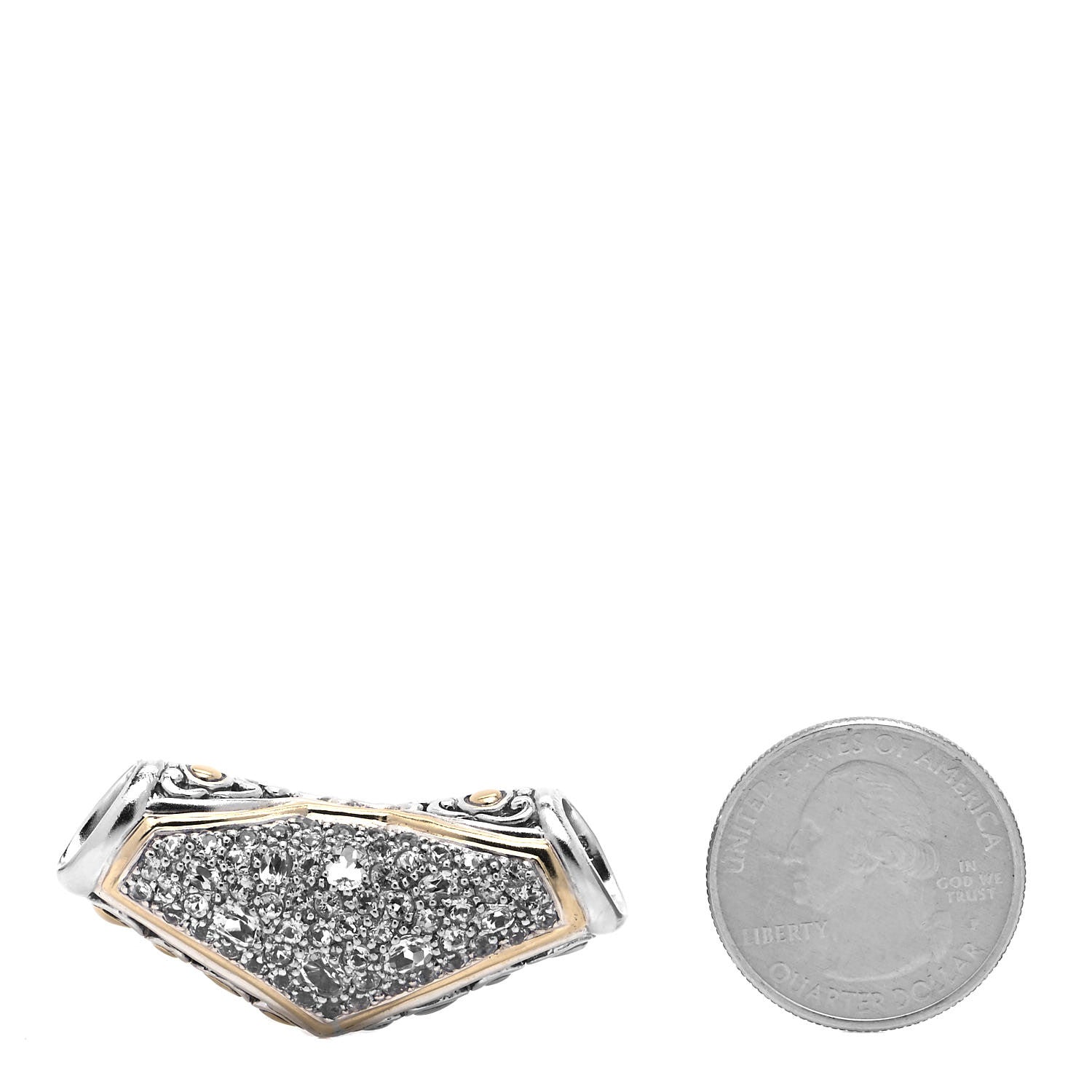 John Hardy Sterling Silver 18K Yellow Gold White Sapphire Slide Enhancer Pendant 2 of 6