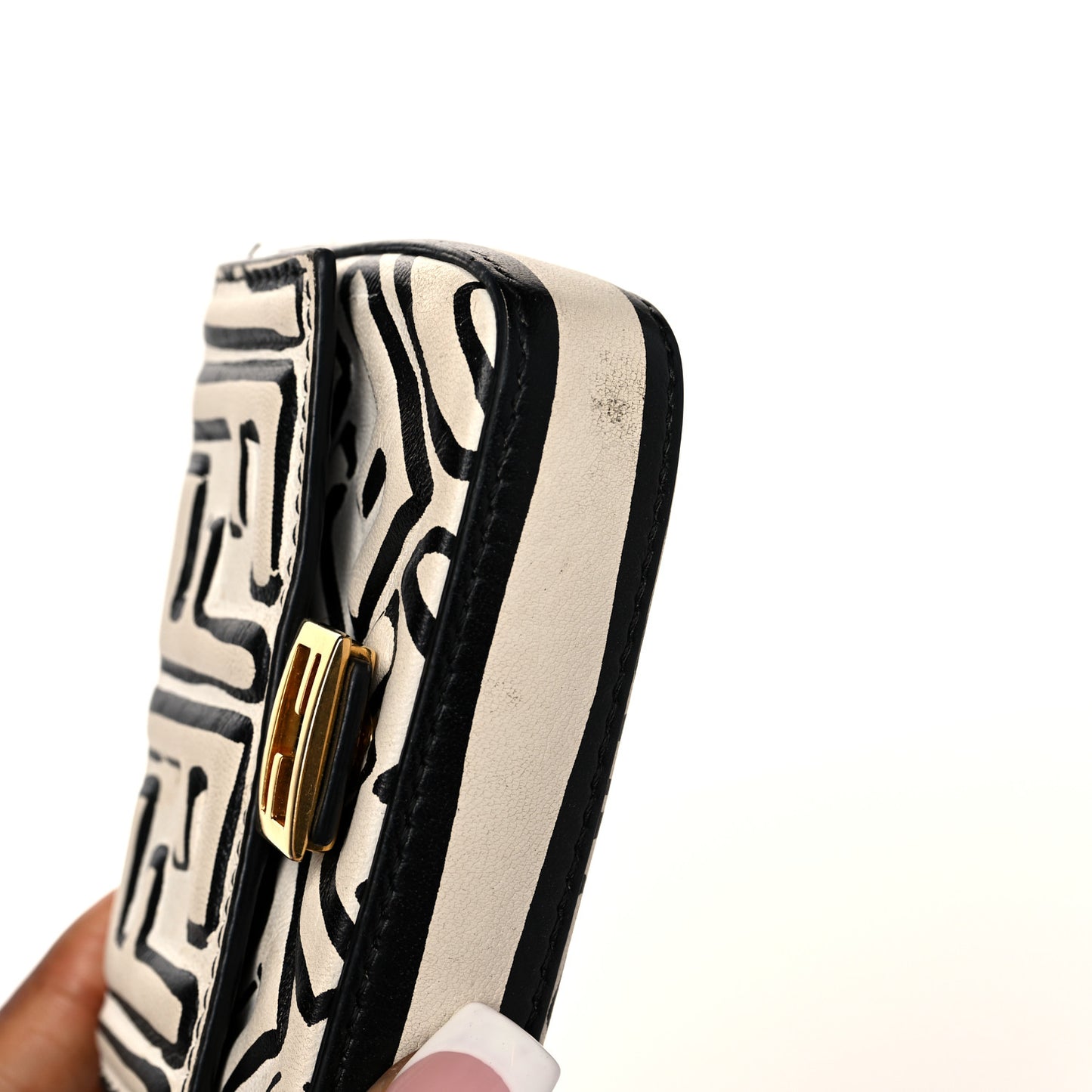 X JOSHUA VIDES Nappa Vitello King FF Embossed Nano Baguette Charm White Black