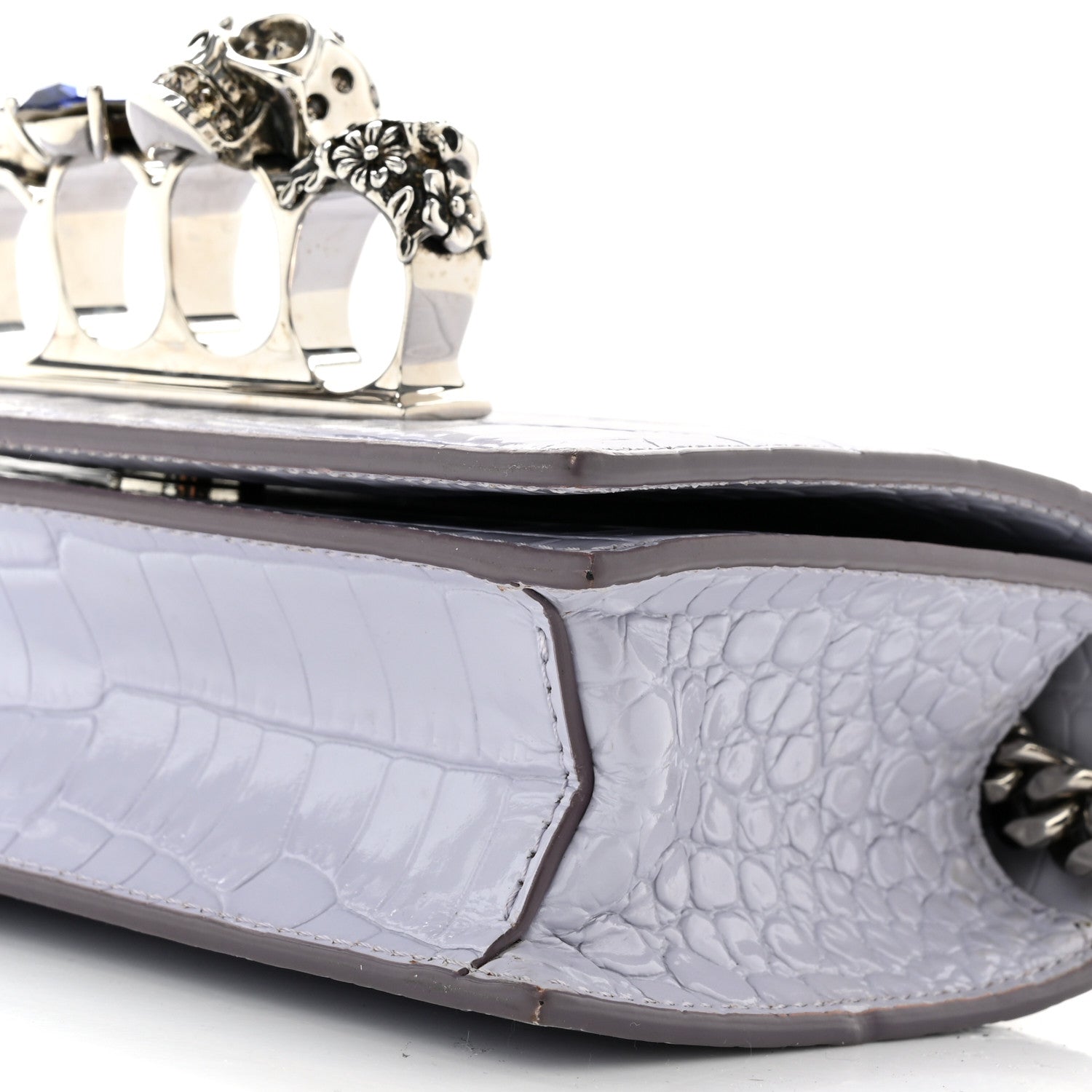 Alexander McQueen Shiny Crocodile Embossed Jeweled Satchel Lavender 10 of 13