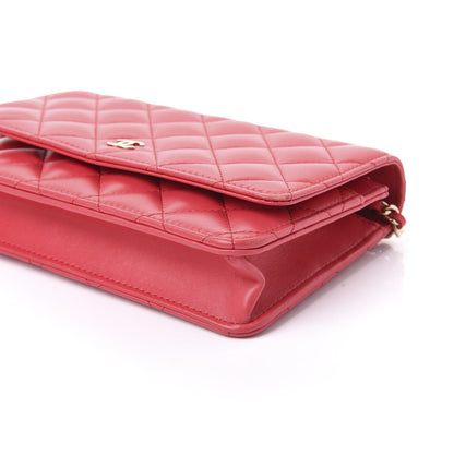 Chanel Lambskin Quilted Wallet On Chain WOC Light Red 6 of 10