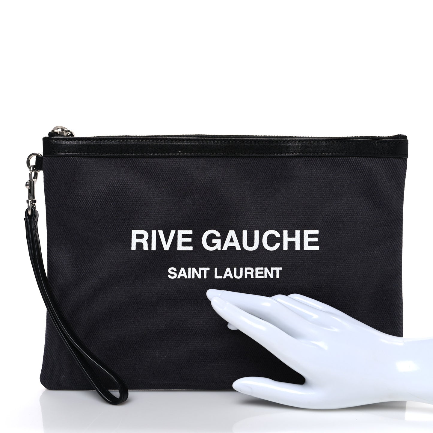 Linen Canvas Rive Gauche Zipped Pouch Deep Grey Black