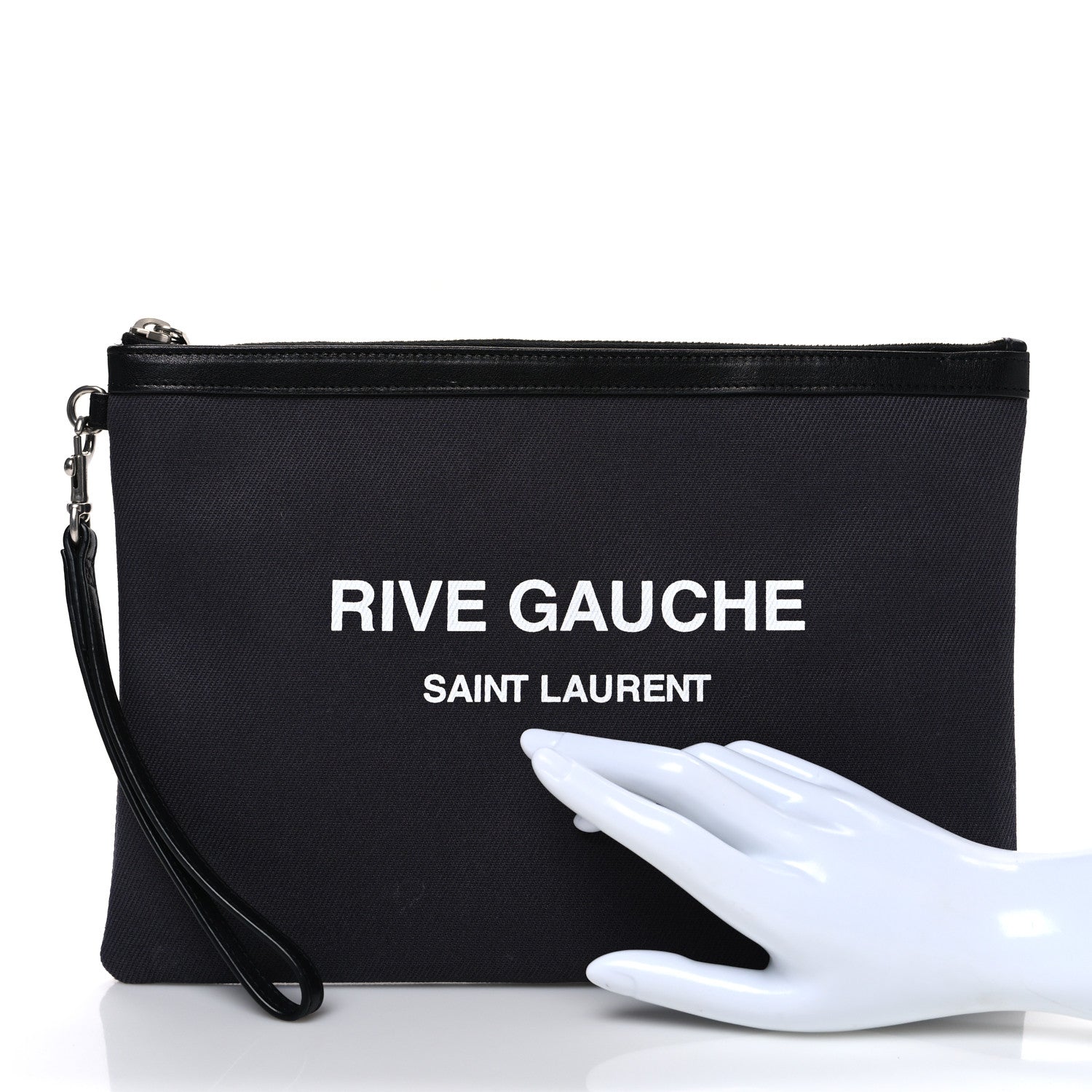 Saint Laurent Linen Canvas Rive Gauche Zipped Pouch Deep Grey Black 2 of 9