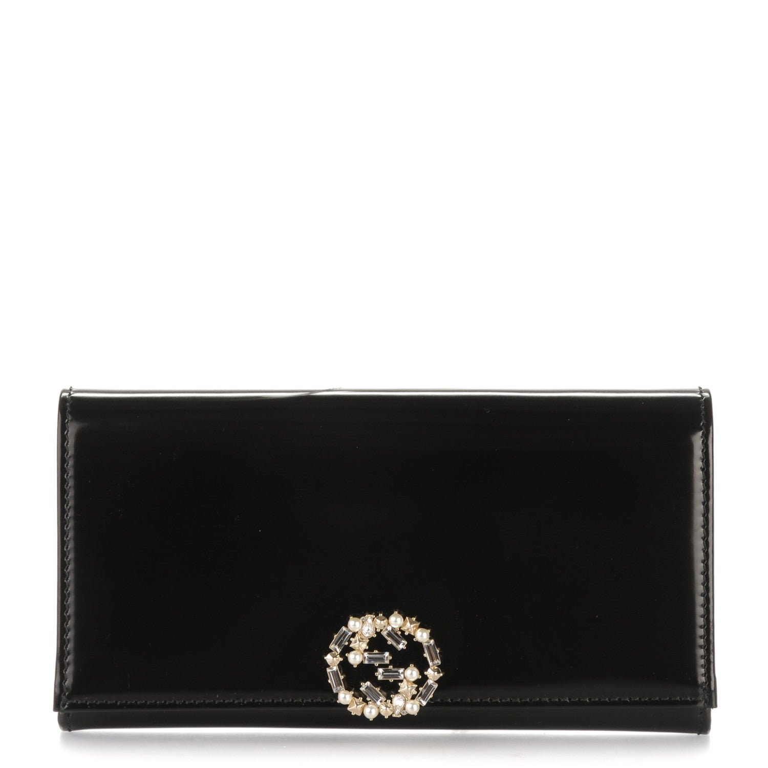 Gucci Shade Lux Calfskin Swarovski Crystal GG Sparkling Continental Wallet Black 1 of 7