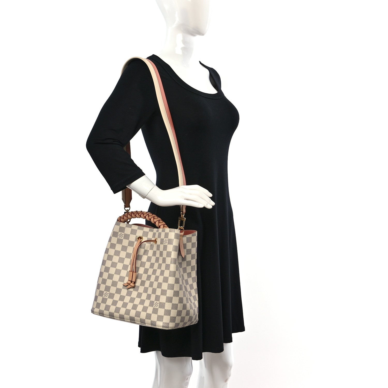 Louis Vuitton Damier Azur Braided Neonoe MM Peach Cream 2 of 11