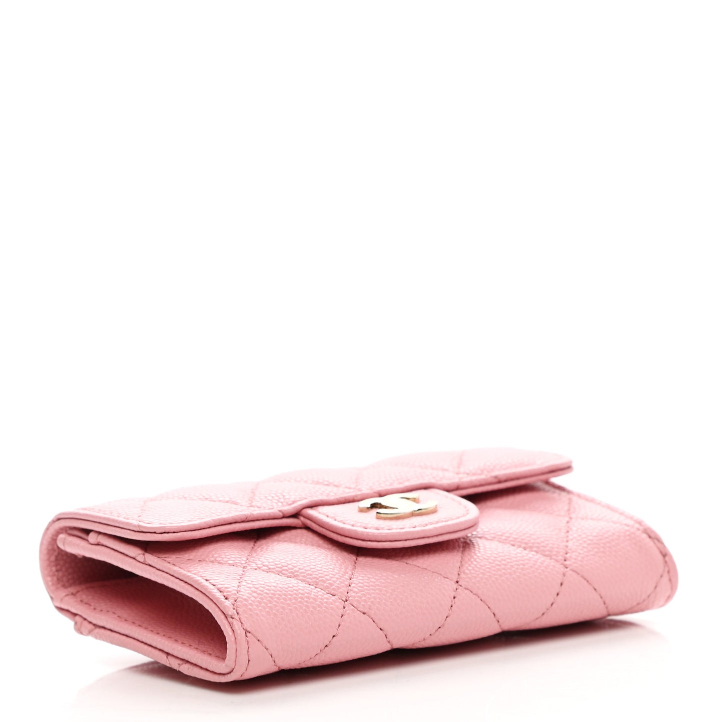 Caviar Quilted Flap Card Holder Wallet Pink