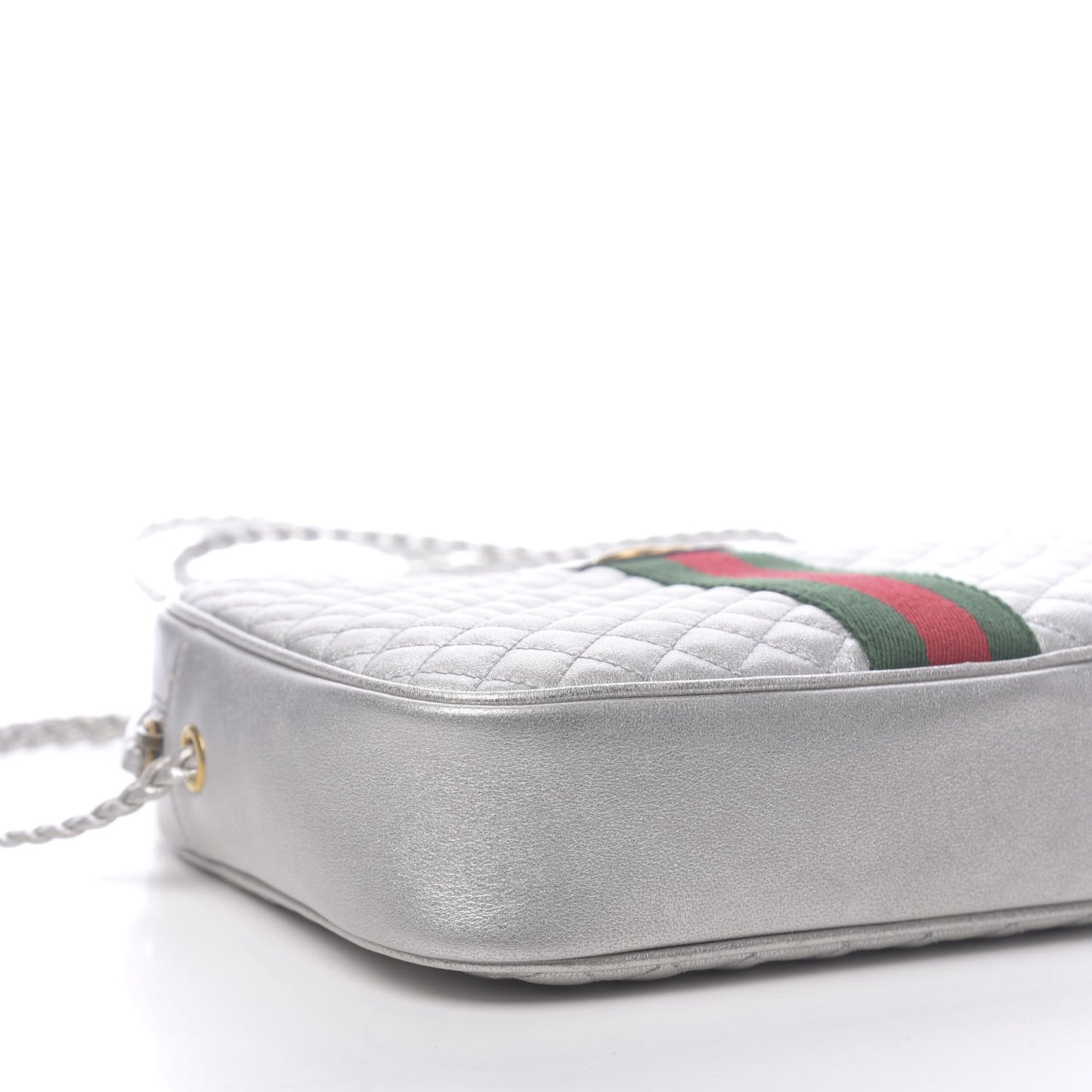 Laminated Nappa Web Trapuntata Small GG Shoulder Bag Argento
