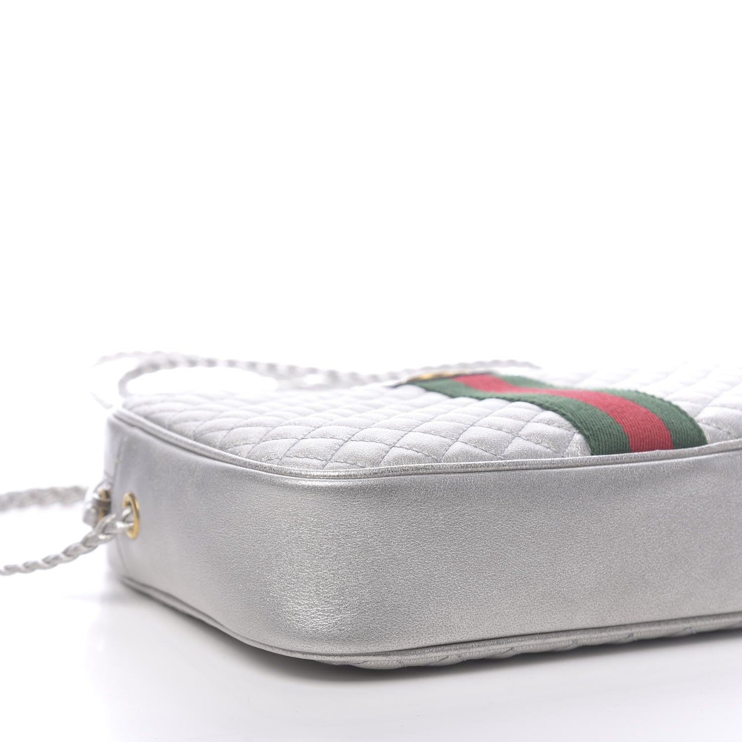 Gucci Laminated Nappa Web Trapuntata Small GG Shoulder Bag Argento 9 of 10