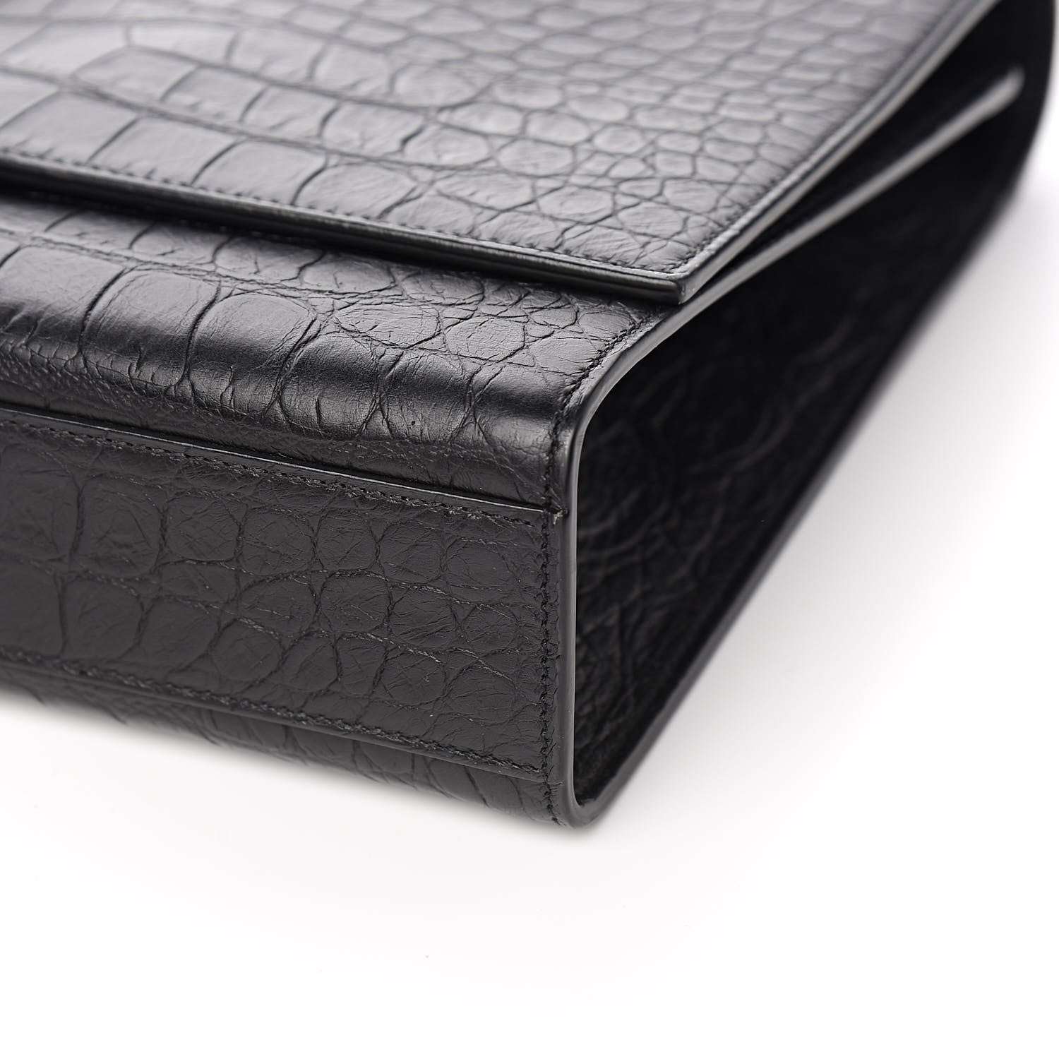 Saint Laurent Calfskin Crocodile Embossed Large Classic Monogram Kate Satchel Black 8 of 10