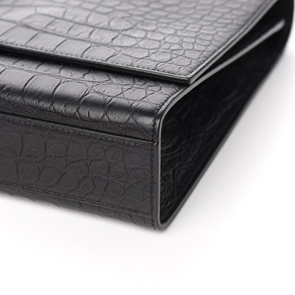 Saint Laurent Calfskin Crocodile Embossed Large Classic Monogram Kate Satchel Black 8 of 10