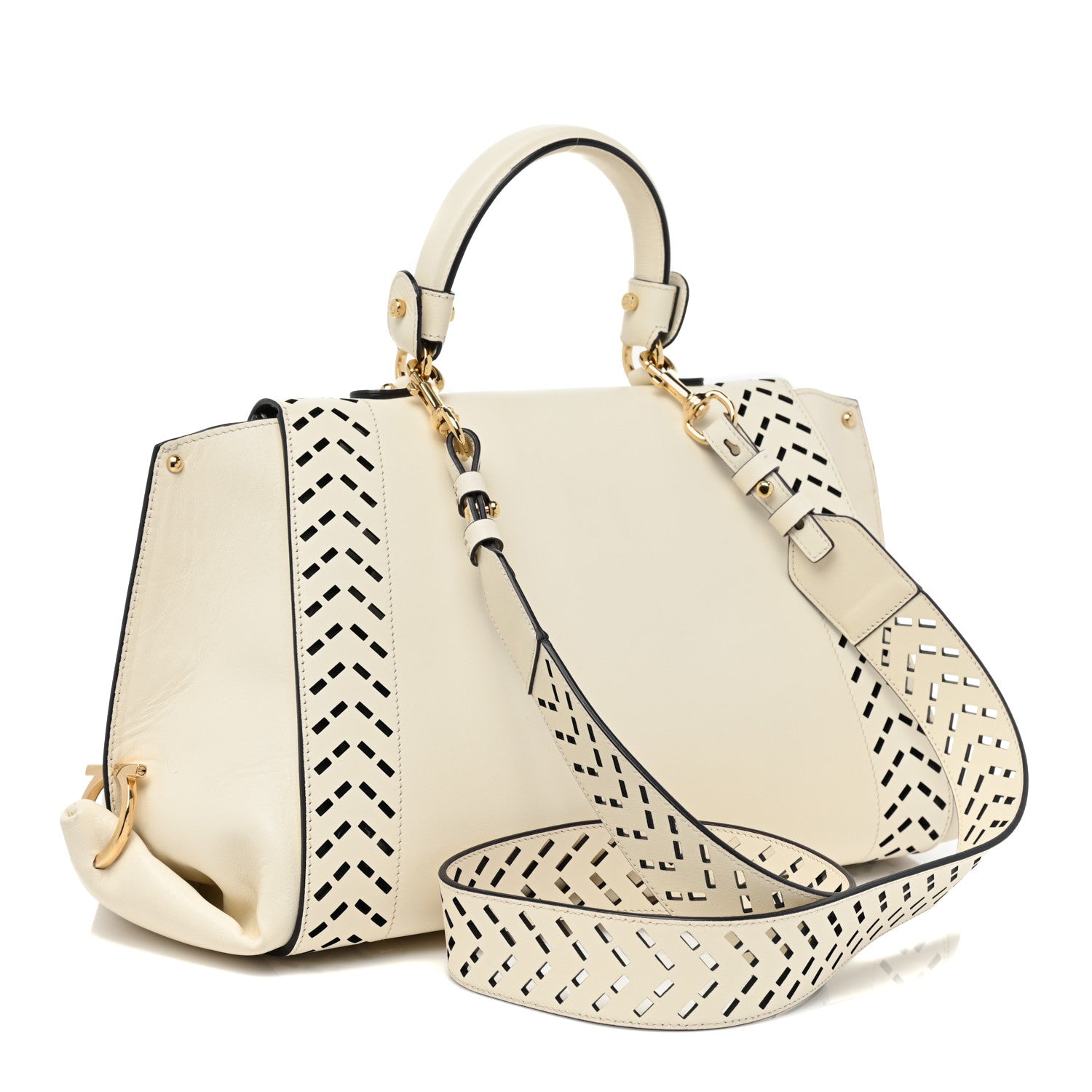 Salvatore Ferragamo Calfskin Perforated Sofia Satchel White 3 of 26