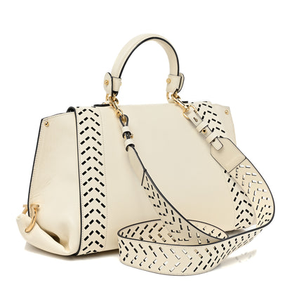 Salvatore Ferragamo Calfskin Perforated Sofia Satchel White 3 of 26