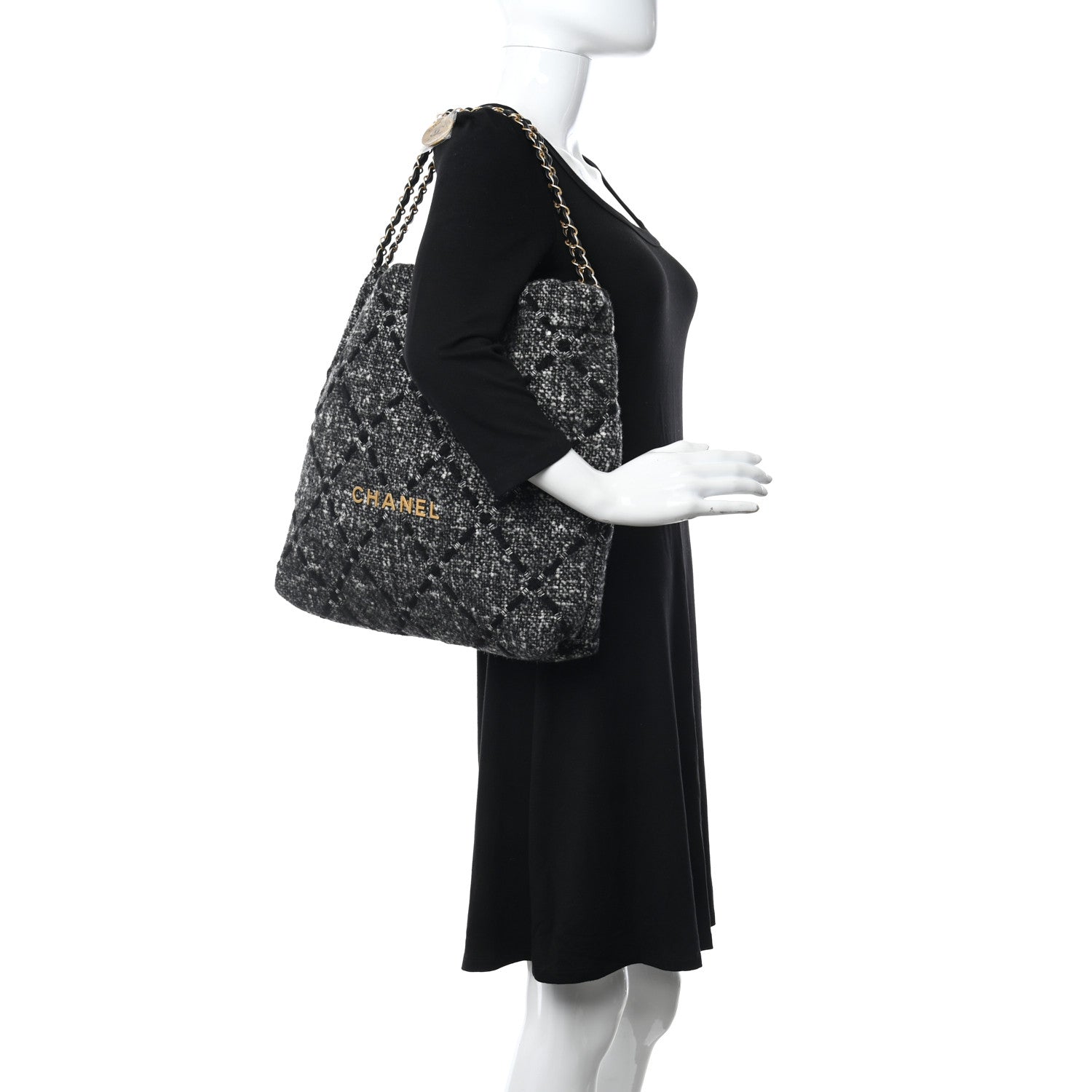 Chanel Tweed Quilted Chanel 22 Black Ecru 2 of 11
