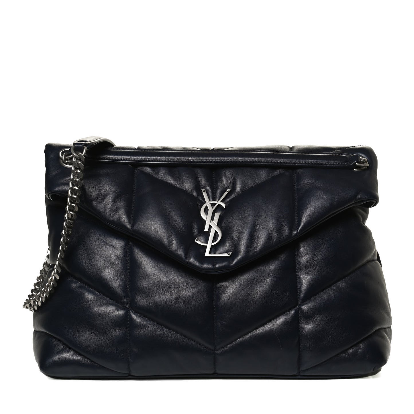 Lambskin Quilted Medium Loulou Puffer Monogram Chain Satchel Navy