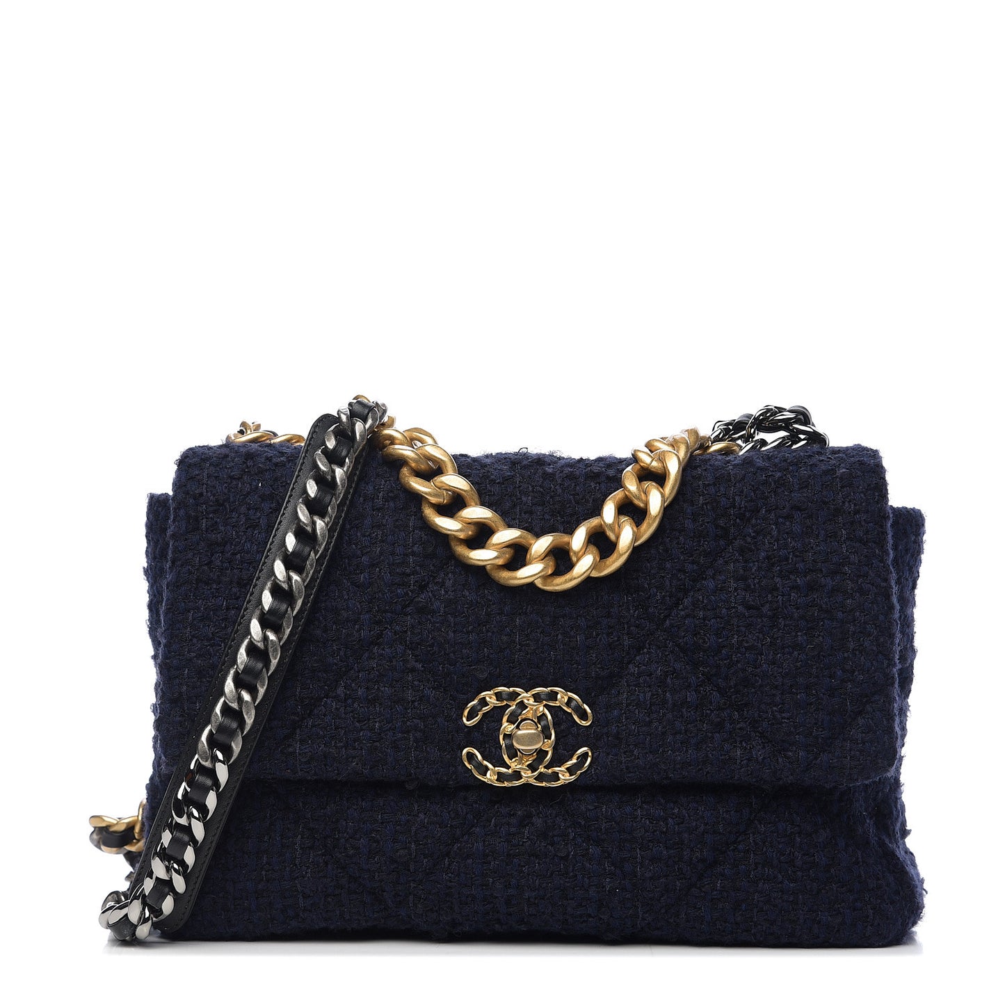 Tweed Quilted Large 19 Flap Navy Blue