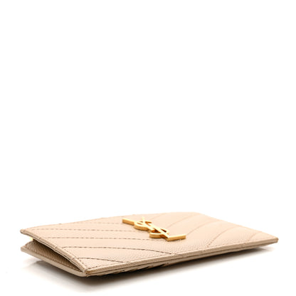 Saint Laurent Grain De Poudre Matelasse Chevron Monogram Fragments Zippered Card Case Deep Beige 5 of 8