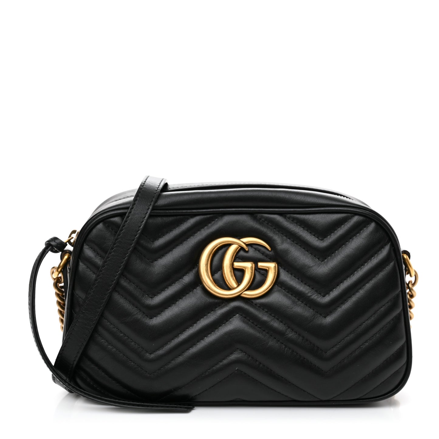 Calfskin Matelasse Small GG Marmont Chain Shoulder Bag Black