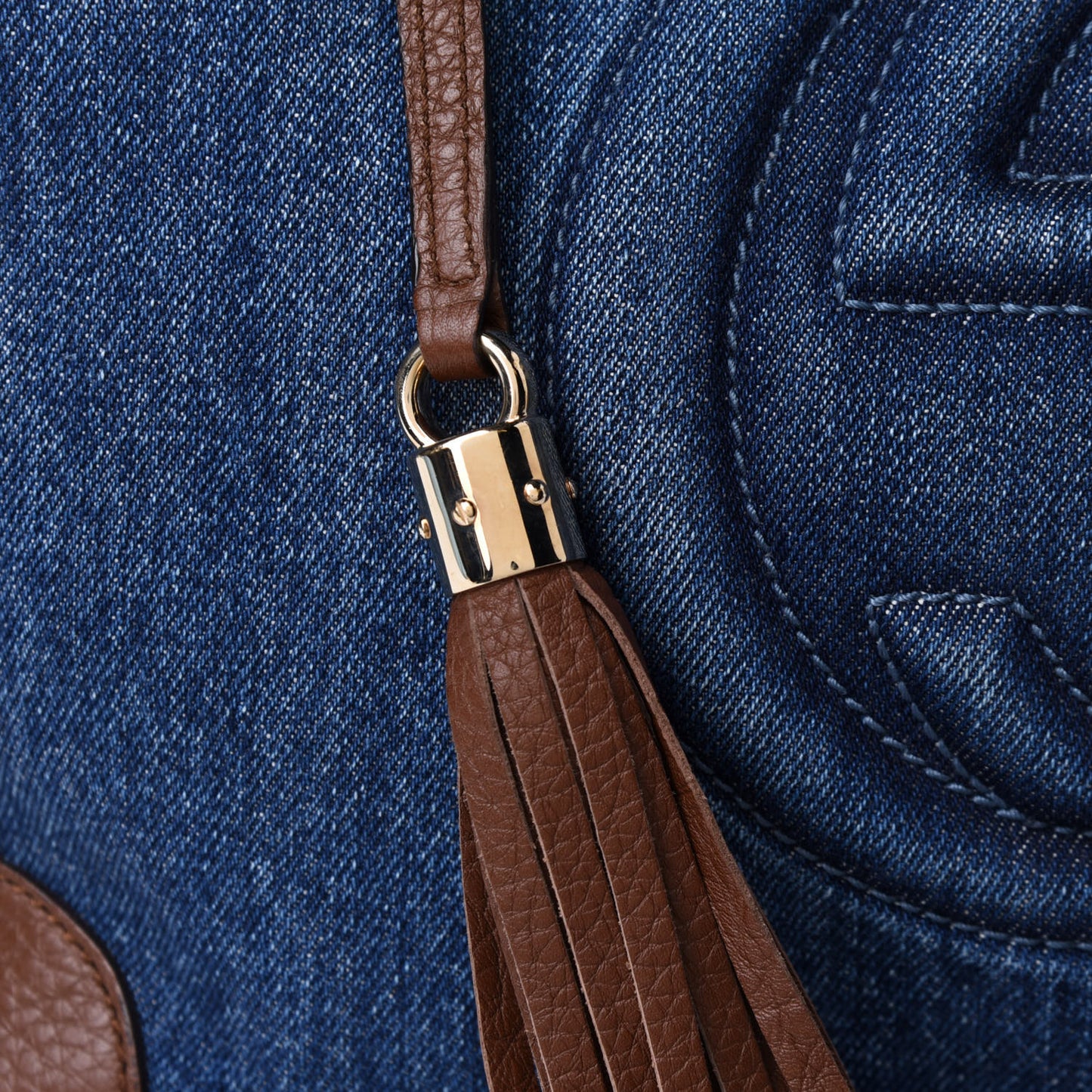 Denim Pebbled Calfskin Medium Soho Chain Shoulder Bag Blue Brown