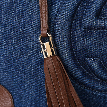 Gucci Denim Pebbled Calfskin Medium Soho Chain Shoulder Bag Blue Brown 9 of 11