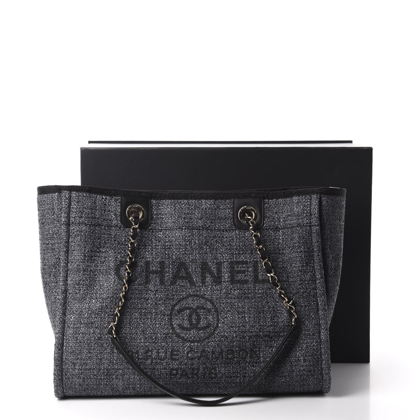 Woven Straw Raffia Small Deauville Tote Charcoal