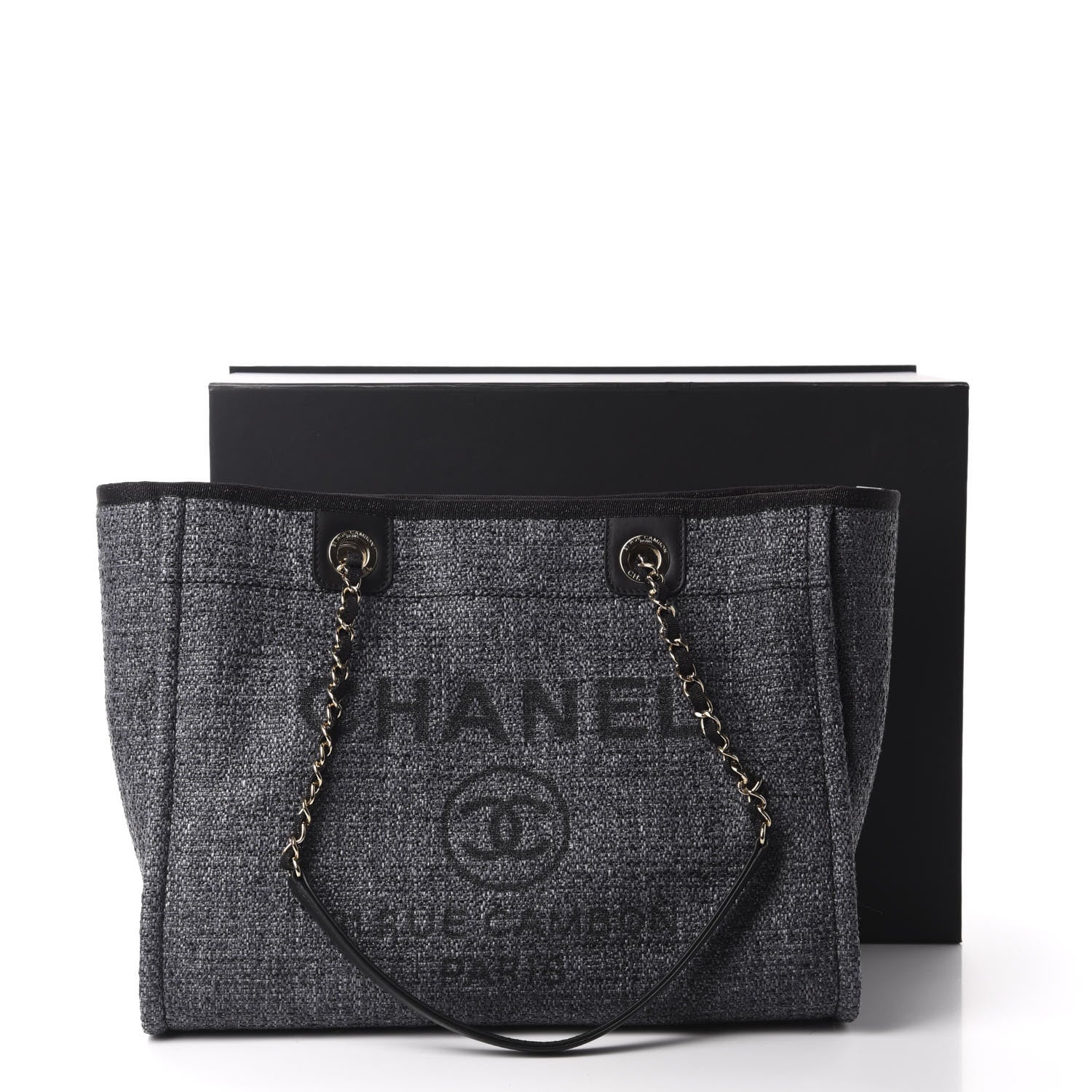 Chanel Woven Straw Raffia Small Deauville Tote Charcoal 11 of 11