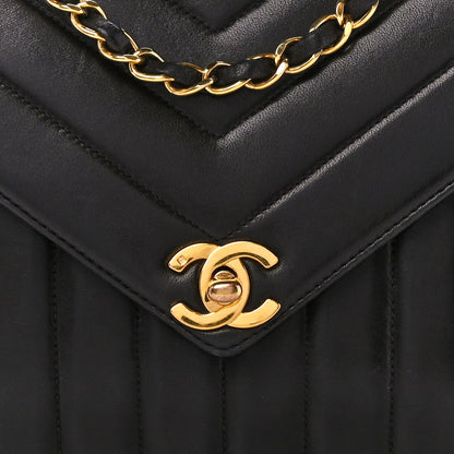 Chanel Lambskin Chevron Quilted Envelope Single Flap Black 10 of 13