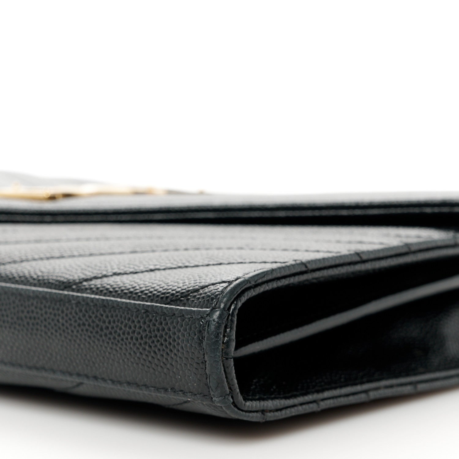 Saint Laurent Grain De Poudre Matelasse Chevron Monogram Chain Wallet Black 9 of 9