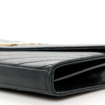 Saint Laurent Grain De Poudre Matelasse Chevron Monogram Chain Wallet Black 9 of 9