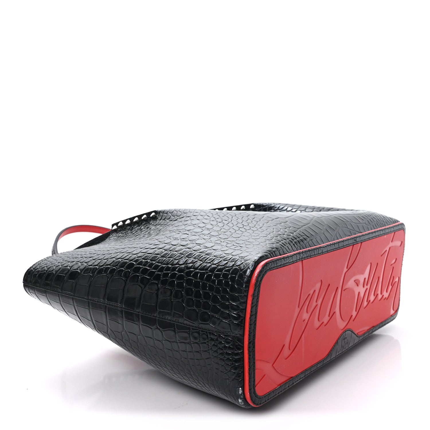 Christian Louboutin Alligator Embossed Calfskin Spiked Large Cabarock Shopper Tote Black 4 of 10