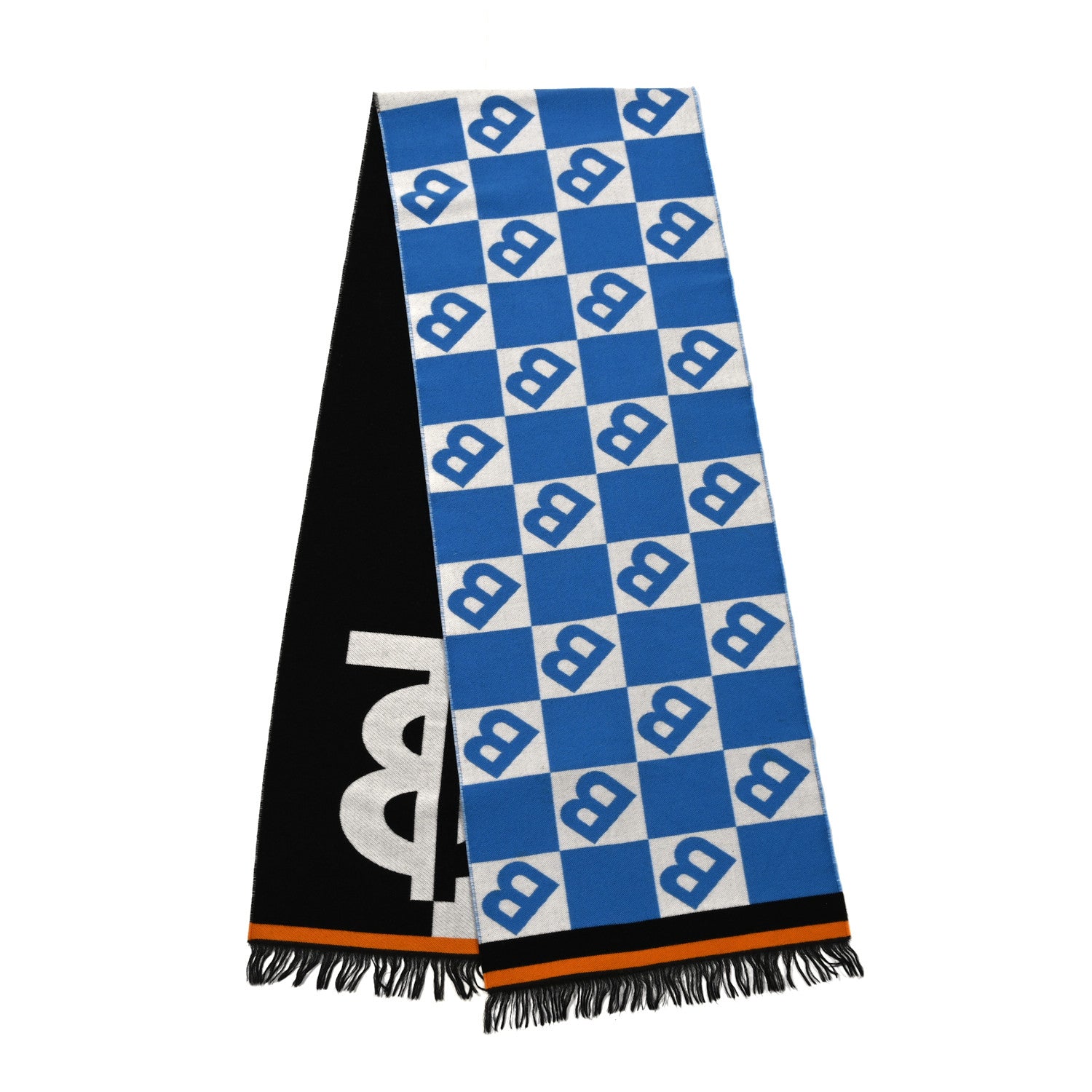 Burberry Wool Silk Monogram TB Reversible Fringe Scarf Azure Blue 2 of 4