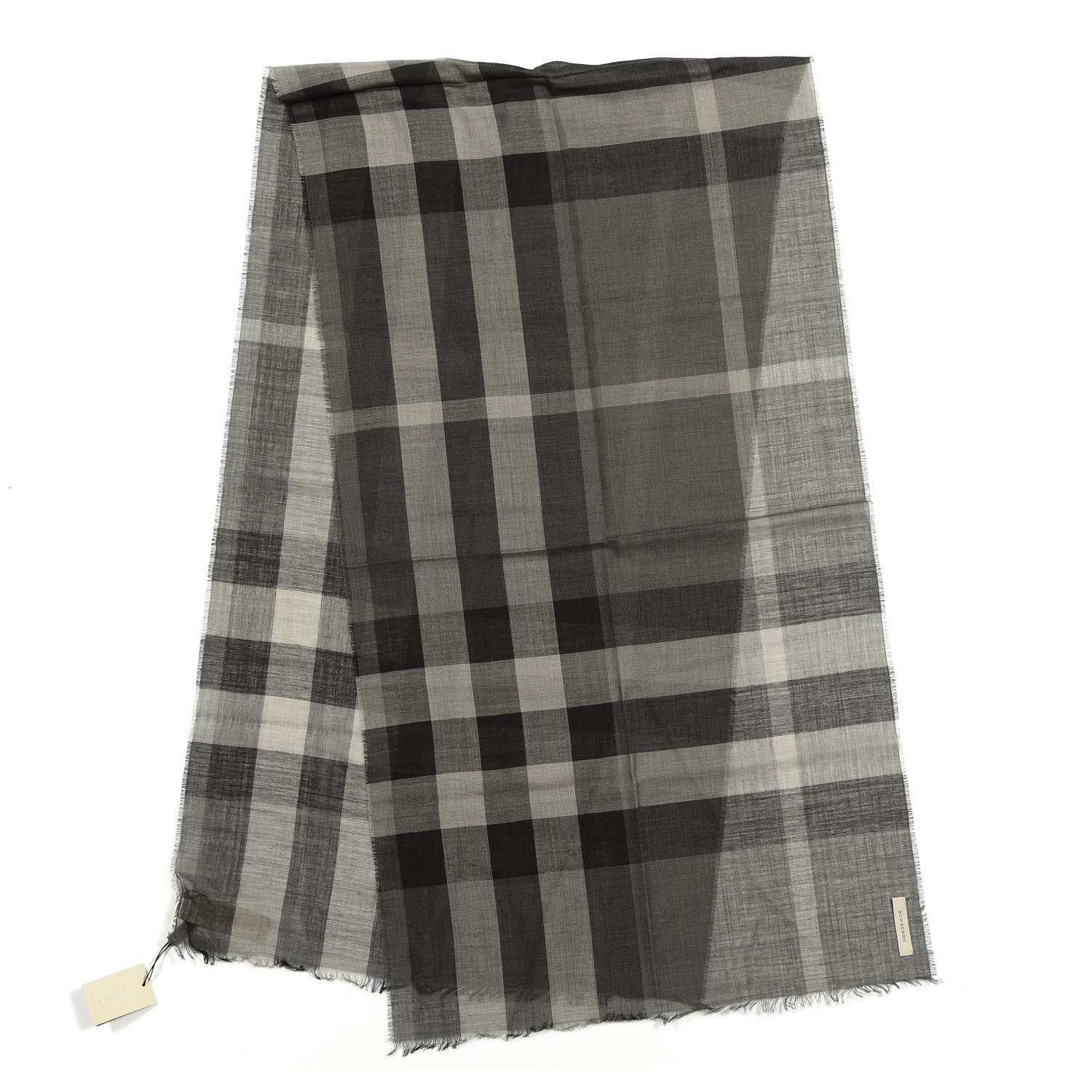 Burberry Wool Silk Gauze Giant Exploded Check Scarf Charcoal 2 of 4