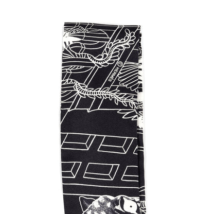 Hermes Silk Animapolis Twilly Black White 2 of 4