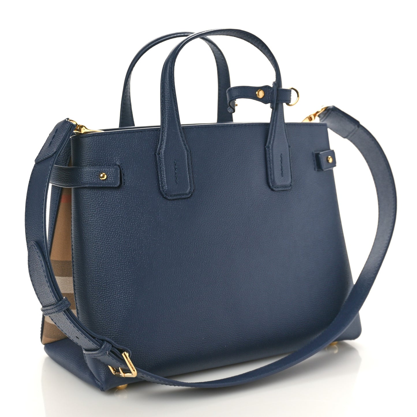 Grainy Calfskin House Check Medium Banner Tote Regency Blue