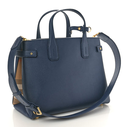 Burberry Grainy Calfskin House Check Medium Banner Tote Regency Blue 2 of 10