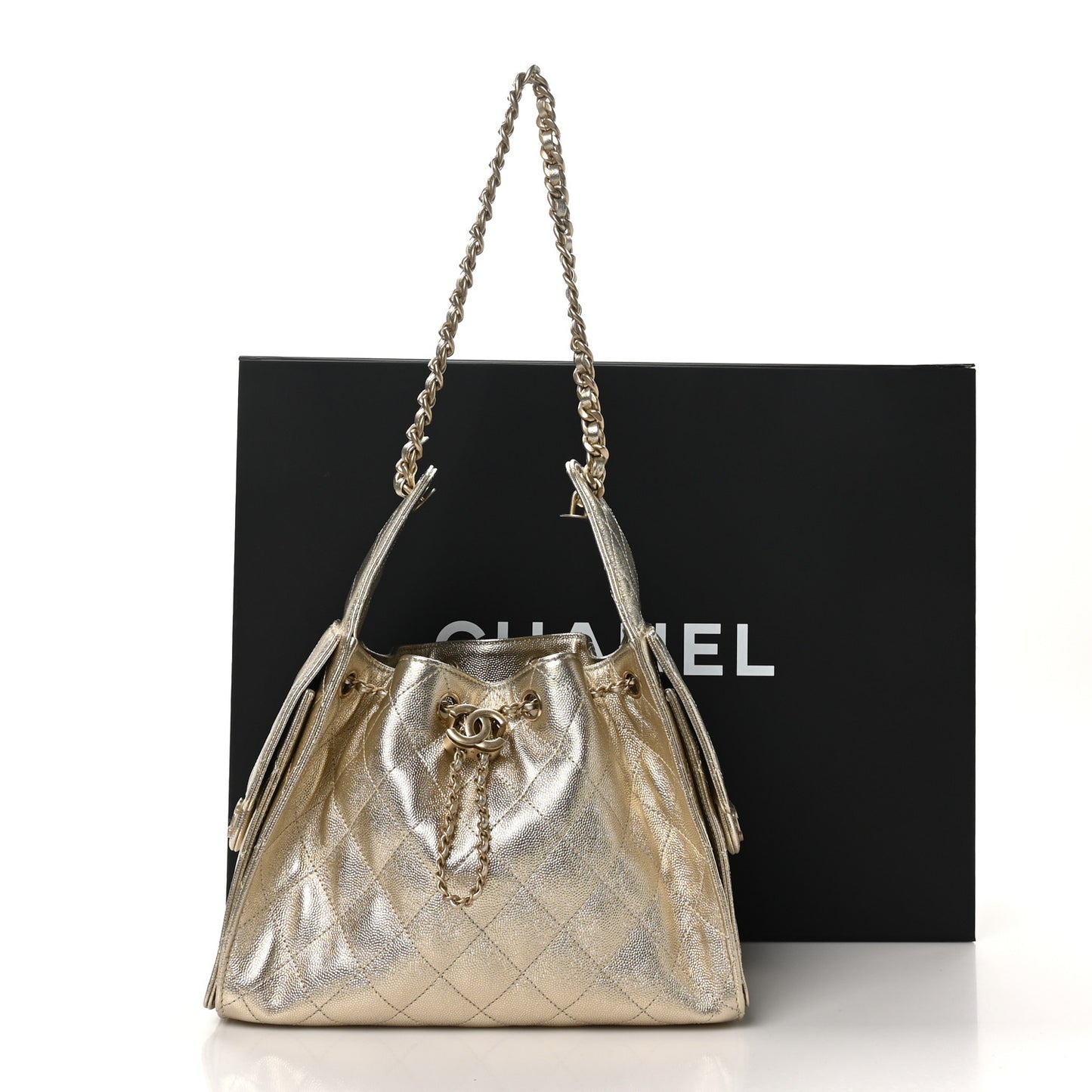 Metallic Caviar Quilted Small Chanel 25 Hobo Gold