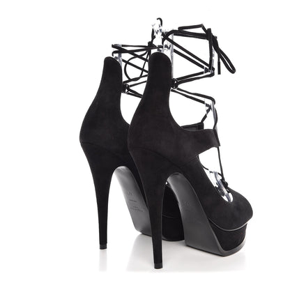Saint Laurent Suede Lou Tribute 105 Lace Platform Sandals 37.5 Black 4 of 7